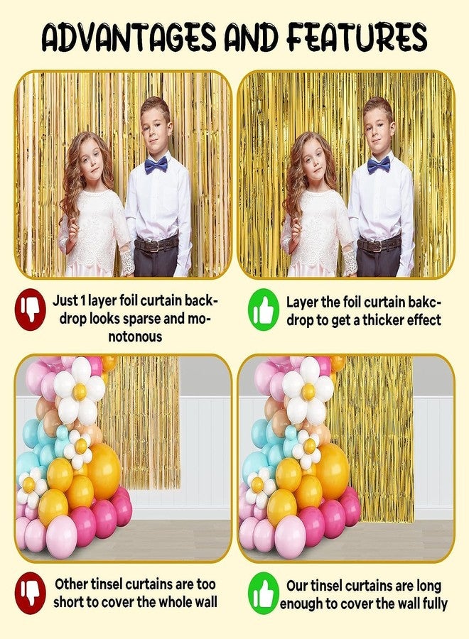 Aparonz 3 ft X 6 ft 10 inches Tinsel Foil Fringe Curtains Anniversary Decoration | Baby Shower | Welcome Home | Ring Ceremony | All Type of Party Decoration (Golden, Pack of 3) - Image 2